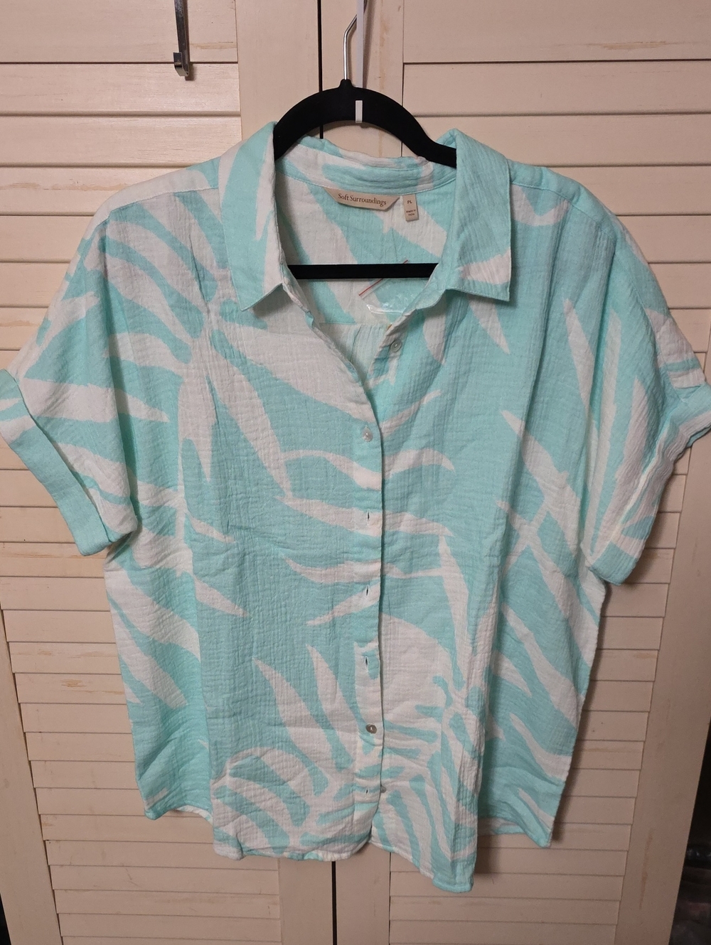NWT Soft Surroundings Cotton Crinkle Gauze Palm Leaf Print Tunic Large Petite